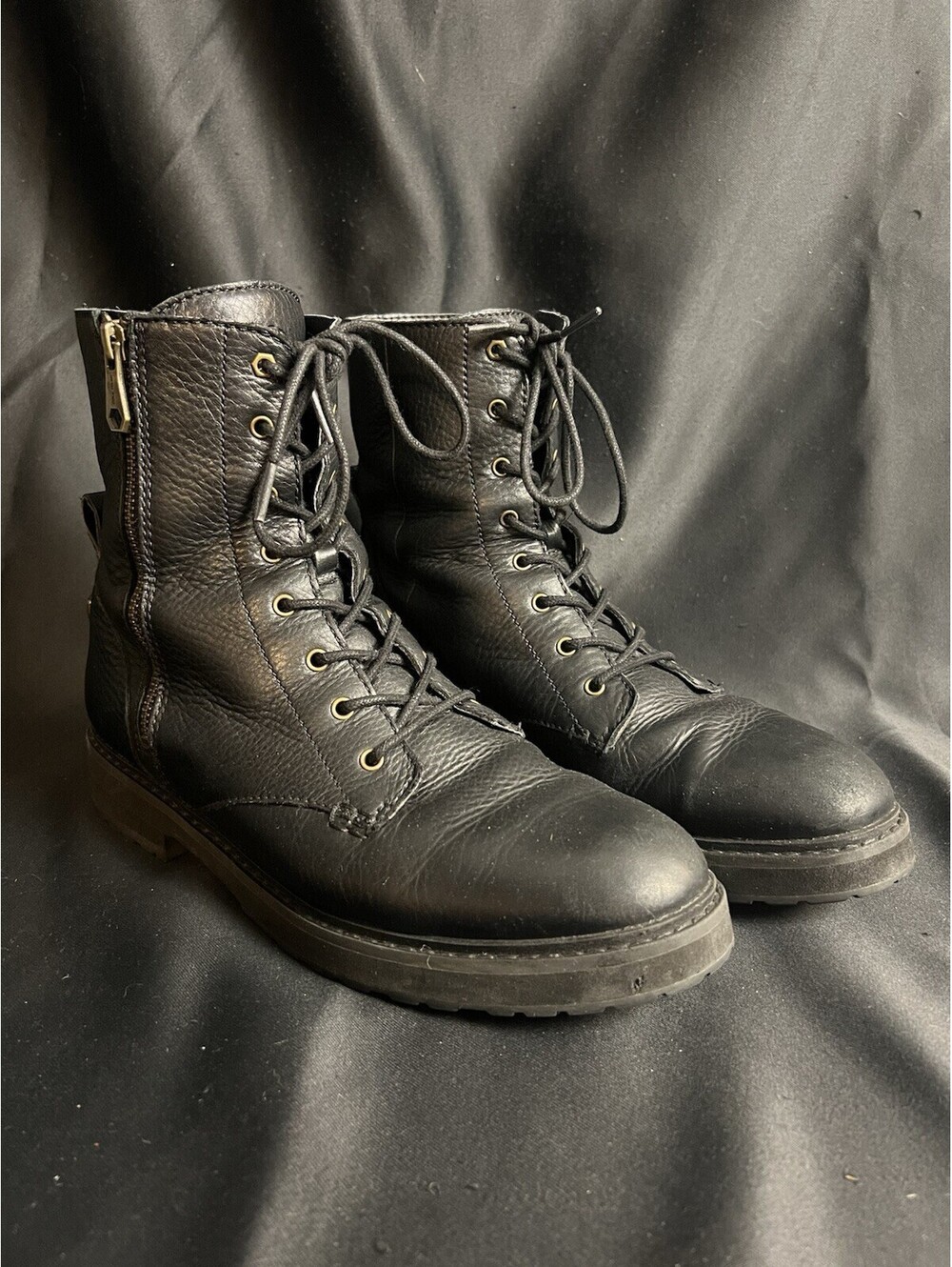 Cole Haan Women's 10 B Greenwich Lace Up Combat Boot Leather Waterproof Zip